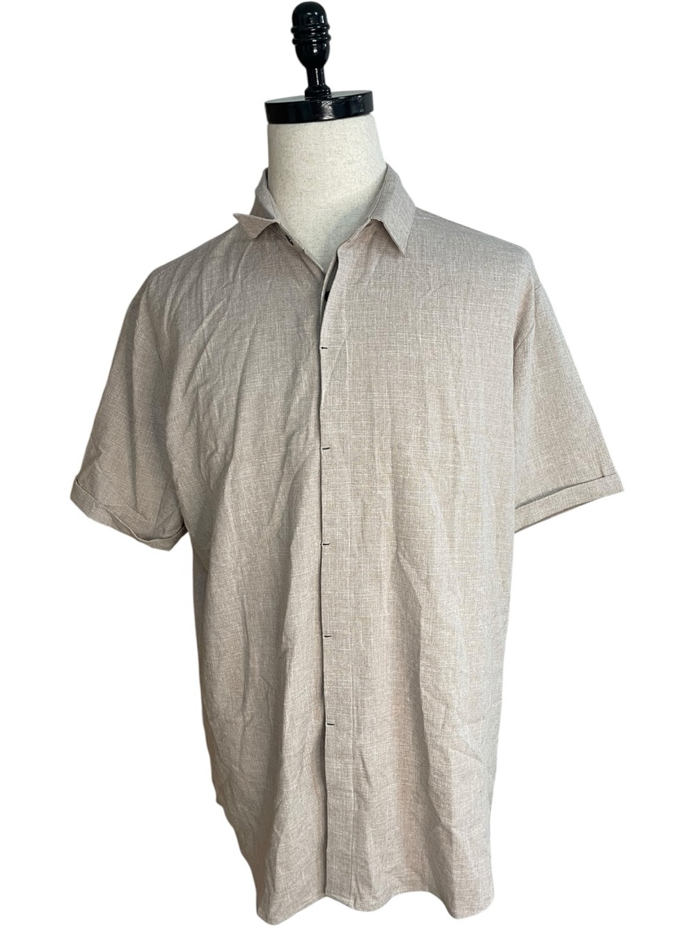 Coofandy Short Sleeve Button Down Linen Look Shirt Tan Beige